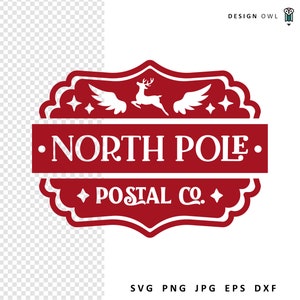 North Pole Postal Co, Vintage Christmas SVG File, Digital Download, Cut file for Cricut, Holiday Sign SVG, Christmas Label Design
