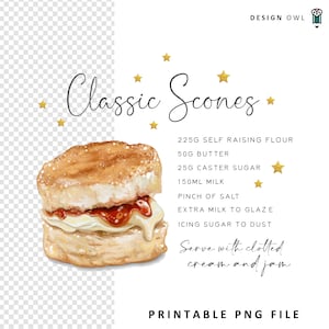 Ilustração de Scone para impressão - arquivo de sublimação, download digital, design de pano de prato, receitas ilustradas em aquarela, panificação png