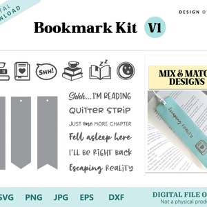 Bookmark Kit  - SVG file bundle, bookworm gifts, book quotes, book themed cricut crafts, diy gifts for readers, quitter strip, funny svgs