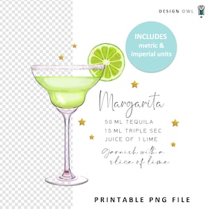 Margarita illustration, drinks coaster design, digital download, cocktail recipe printable, watercolor sublimation file