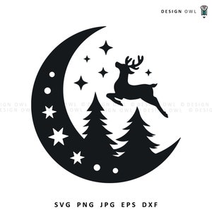 Weihnachten Mond SVG-Datei, digitaler Download, Mond Clipart, Rentier svg, Weihnachten Printables, Mond Silhouette