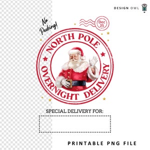 Cadeauzakje - kerstsublimatiebestand, digitale download, afdrukbaar vakantiedecor, kerstman png, ontwerp noordpoolpostertas
