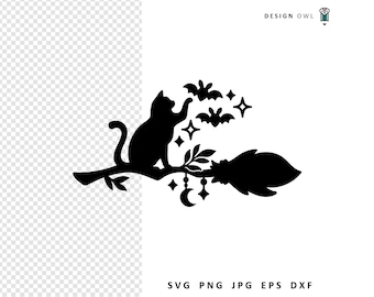 Cat On A Broomstick SVG: Halloween Cut File (Digital Download)