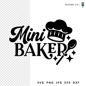 Arquivo SVG Mini Baker, download digital, SVG de cozimento, arquivos de corte para Cricut, design de avental, design de camisa de cozinha, designs de panificação para crianças