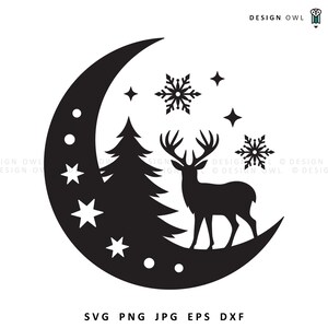 Weihnachten Mond SVG-Datei, digitaler Download, Mond Clipart, Winter SVG-Datei, Hirsch SVG, Rentier Silhouette