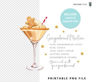 Gingerbread Martini Christmas Cocktail Recipe: PNG, JPG (Digital Download)