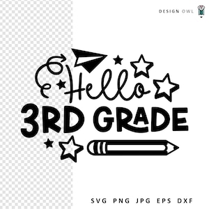 Hallo Dritte Klasse SVG: Schul-Shirt-Design, Klassenzimmer-Schild (Digitaler Download)