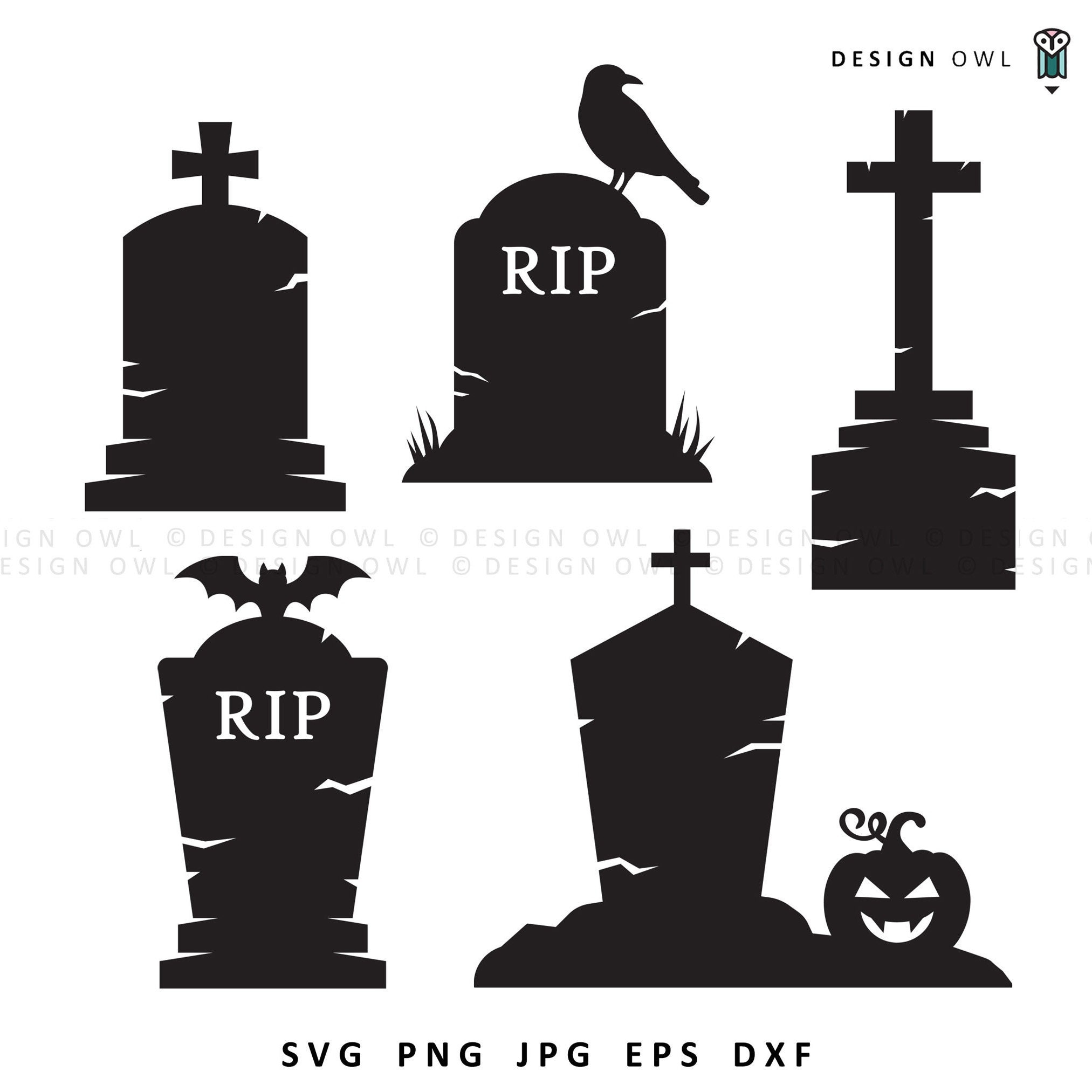 Halloween Tombstone R.I.P with Skulls Design SVG PNG Files, Cricut,  Silhouette Studio, Digital Cut Files Waterslides