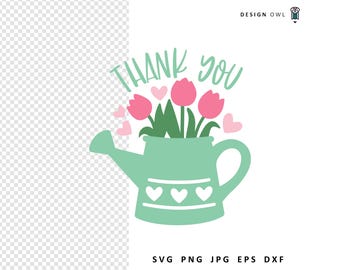 Thank You Tulips SVG: Watering Can Image, Cricut Cut File (Digital Download)