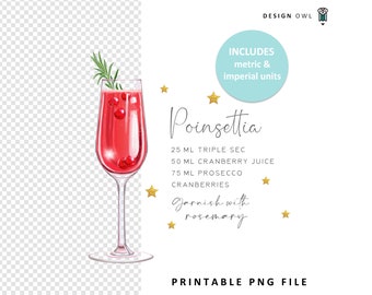 Poinsettia Christmas Cocktail Recipe: Kitchen & Coaster Design (Digital Download)