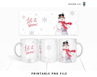 Envoltório para caneca de boneco de neve: design de sublimação de Natal (download digital)