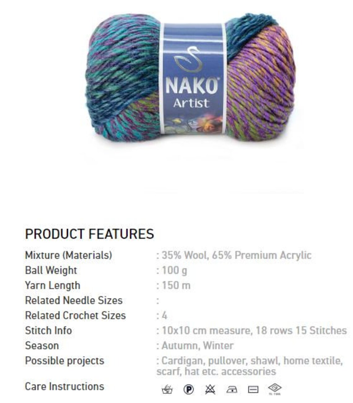 Nako Artist multicolor yarn Crochet yarn Yarn for knitting Etsy