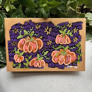 Pumpkin Patch | Cartão de felicitações de arte popular em guache pintado à mão