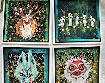 Princess Mononoke Print Set of 4 / Ghibli Fanart | Limited Edition Giclee Prints