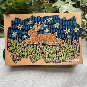 Jackalope | Cartão de felicitações de arte popular em guache pintado à mão