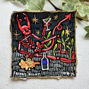 Friday Night Little Devil | Oryginalny obraz w miniaturze wykonany gwaszem