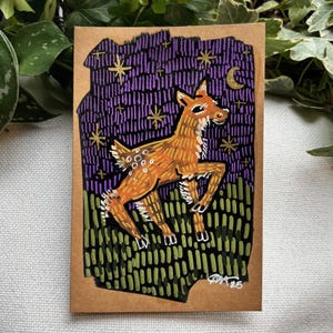Pequeno Fawn | Cartão de felicitações de arte popular em guache pintado à mão