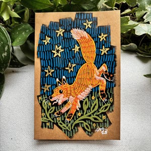 Little Fox | Cartão de felicitações de arte popular em guache pintado à mão