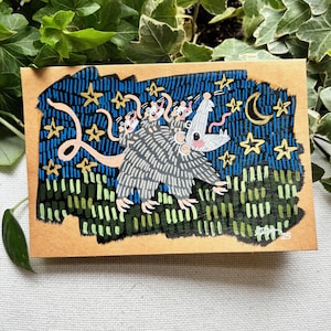 Mama Possum | Cartão de felicitações de arte popular em guache pintado à mão