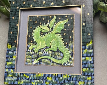 Sweet Dragon | Folk Art Painting and Hand Embellished Frame