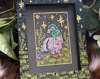 Little Pigeon | Miniature Painting With Hand Embellished Frame