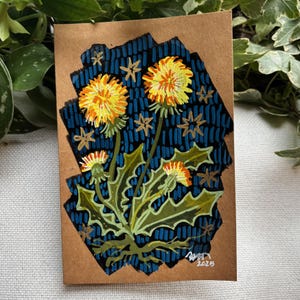 Dente-de-leão | Cartão de felicitações de arte popular em guache pintado à mão