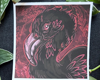 Flamingo negro gótico / Impresión giclée de edición limitada de la ilustración original