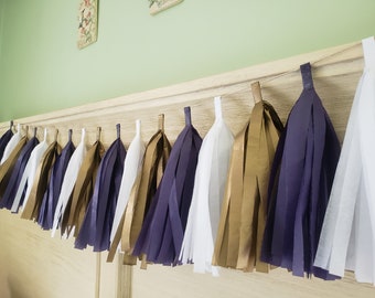 Navy, White and Matte Gold Tassel Garland