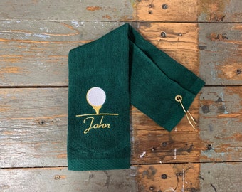 Serviette de golf en éponge personnalisée - serviette de golf brodée - serviette de golf pliée en trois - fête des pères - cadeau de Noël - fête des mères