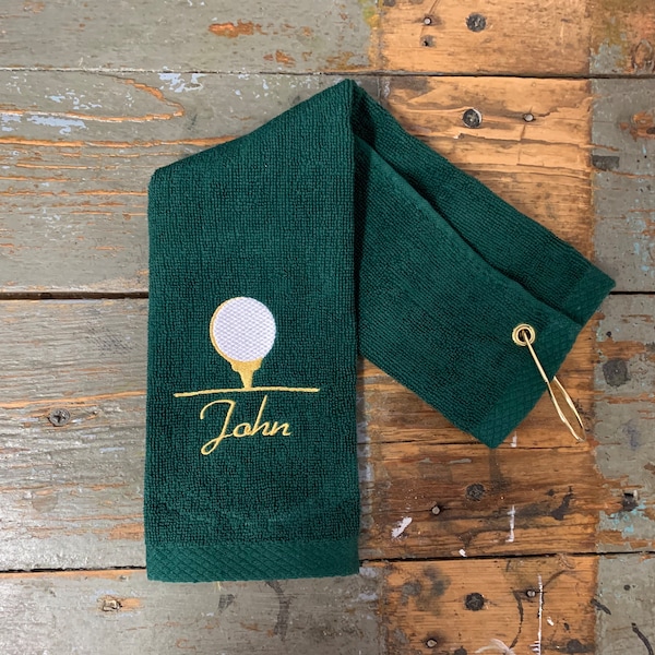 Serviette de golf en éponge personnalisée - serviette de golf brodée - serviette de golf pliée en trois - fête des pères - cadeau de Noël - fête des mères
