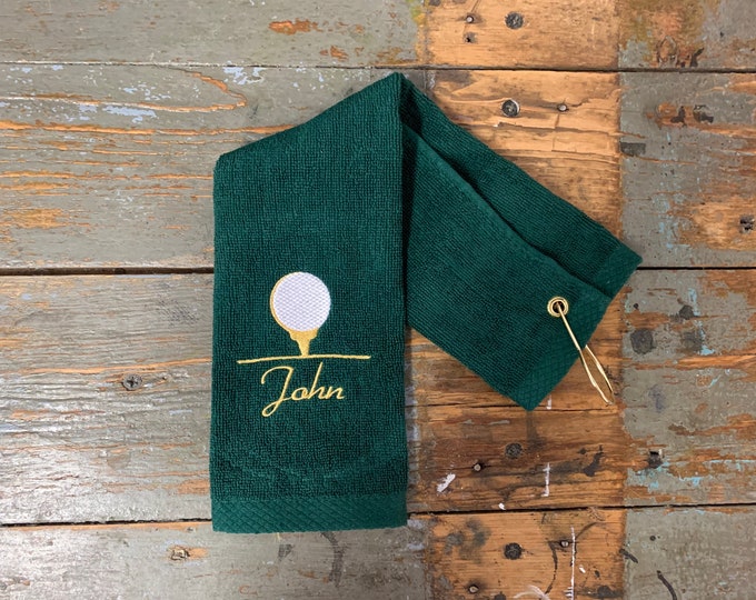 Personalized Terry Golf Towel - embroidered golf towel -  tri-folded golf towel - Father's Day  -Christmas Gift - Mother's day