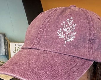 Flower Embroidered Dad Cap - Pigment-Dyed Cotton Twill