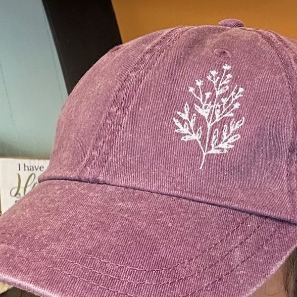 Flower Embroidered Dad Cap -  Pigment-Dyed Cap