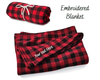 Custom Embroidered Blanket: Personalized Buffalo Plaid Throw