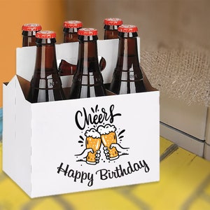 Porta cerveza - Porta cerveza personalizado + 6 posavasos - Set de cumpleaños - Aniversario - Día del padre - San Valentín - Porta cerveza de cartón