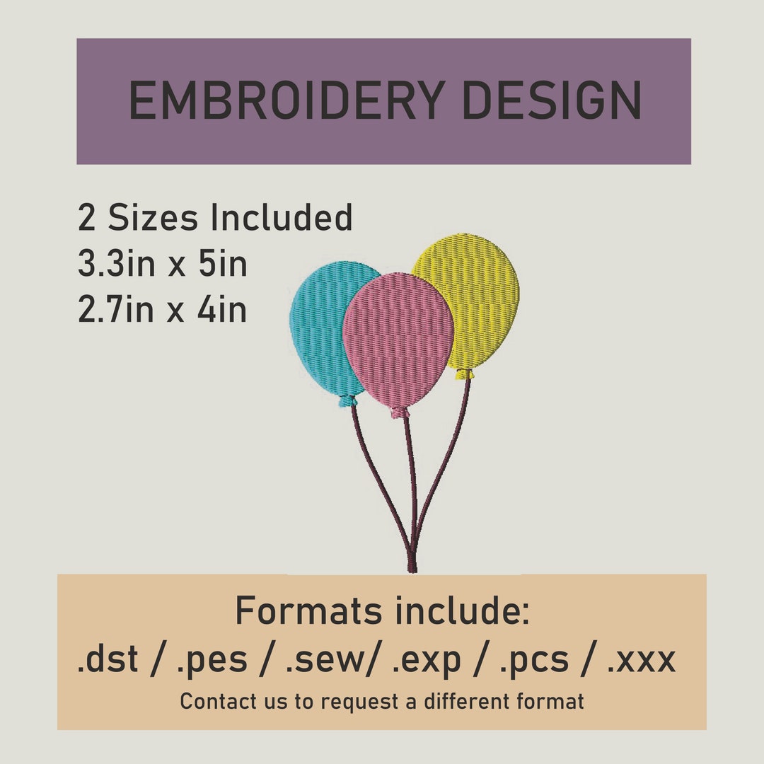 Balloons Embroidery Design: Machine Embroidery Pattern (instant ...
