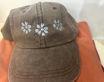 Embroidered Flower Dad Cap - Pigment-Dyed Cotton Twill