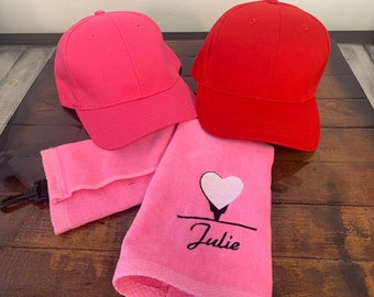 Serviette de golf personnalisée en velours - serviette de golf brodée - serviette de golf pliée en trois - motif Saint-Valentin - édition Saint-Valentin #valentines
