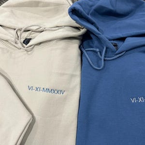 Custom embroidered, roman numerals + initials + heart hoodie - personalized  - Valentine's gift - Anniversary date or Birthday
