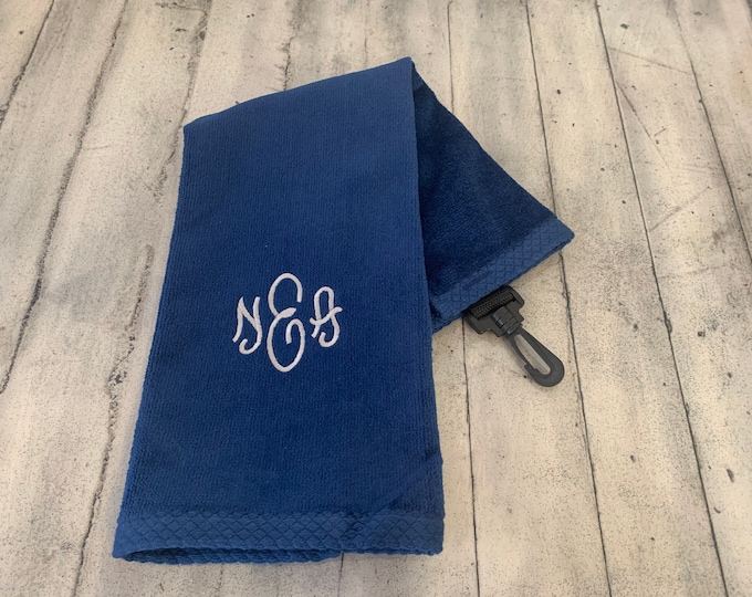 Monogrammed Velour Golf Towel - embroidered golf towel -  tri-folded golf towel -  Embroidery Towel with monogram - personalized golf towel