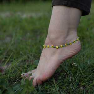 Ankle bracelet,Ankle,Sunflower Daisy Anklet - Yellow Flower Ankle Bracelet,anklet seed bead,Beaded anklet,Sunflower boho hippie festival,