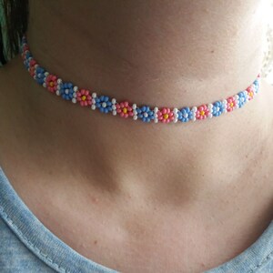 Beaded Rainbow Necklace, Pride Necklace, Seed Bead Flower Necklace,Multi coloured seed bead necklace, baby beaded necklacesboho necklace,