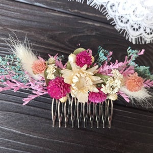 Rustic dried flower hair comb, Wedding dry flower comb, Rustic wedding headpiece, Boho bridal comb, Rustic bridal comb