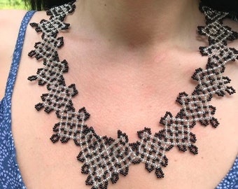 Handmade Beaded Necklace, Boho Silver & Black Jewelry