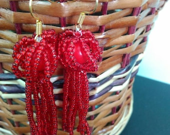 Beaded earrings,red earrings,modern earrings, boho earrings