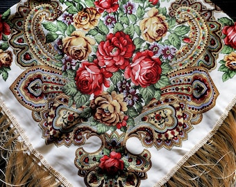 Ukrainian shawl,mothers day gift,mother's day card.Vintage black shawl,Babushka head scarf,Fringed Shawls,flower scarves