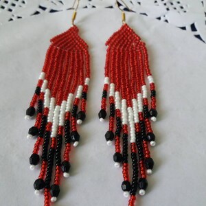 Lange perlen ohrringe rot schwarz perlen ohrringe boho ohrringe fransen ohrringe baumeln ohrringe graue ohrringe