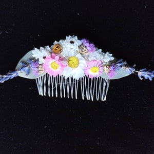 Rustic dried flower hair comb, Wedding dry flower comb, Rustic wedding headpiece