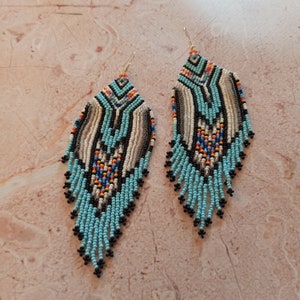 Fringe seed bead earrings,long beaded earrings,seed bead earrings,dangle earrings,fringe earrings,boho earring, christmas handmade earrings