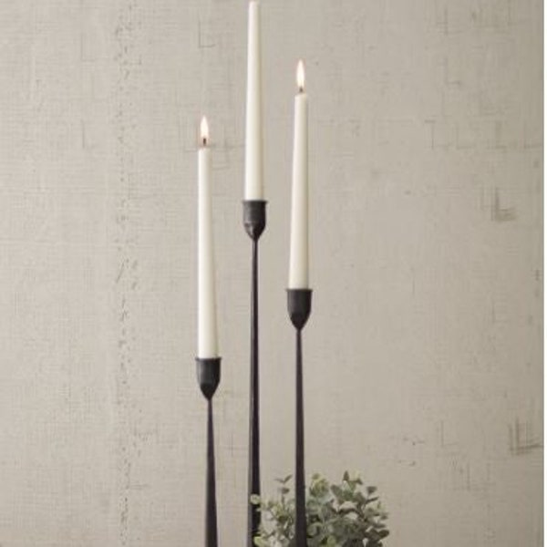 Set of Three Tall Cast Iron Taper Candle Holders